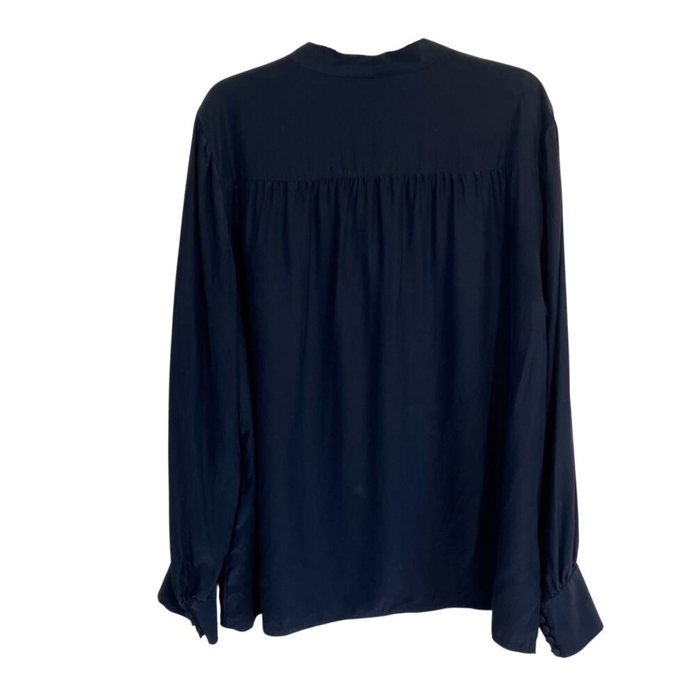 Lafayette 148 Womens XXL Black 100% Silk Collarless Blouse Shirt Elegant Modest - Picture 4 of 15